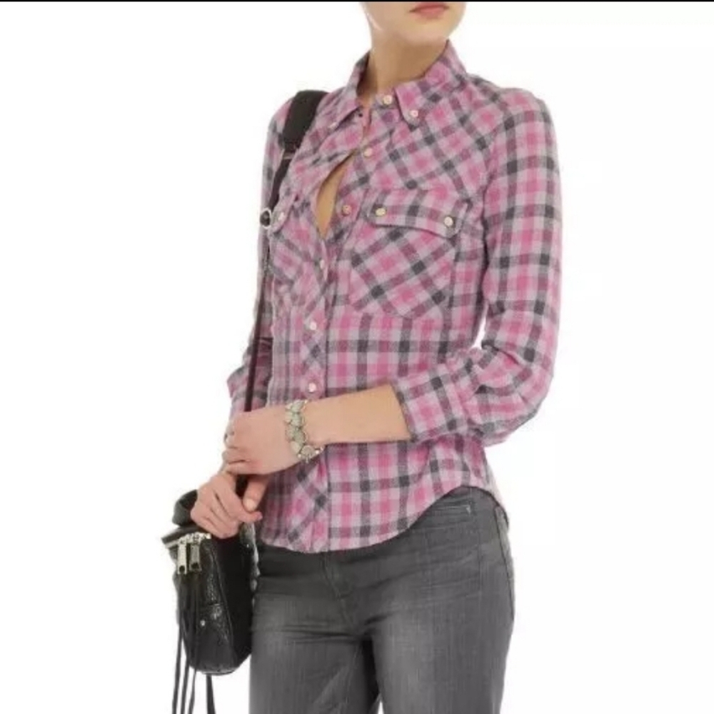 Isabel Marant Etoile Norah Check Plaid Raw Silk Button-Down Shirt